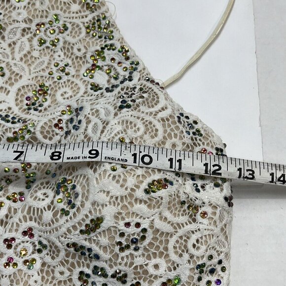 La‎ Femme 2 Piece Gown Womens 8 White Sequin Lace Halter Lace Up Slit Maxi Skirt - Picture 15 of 16